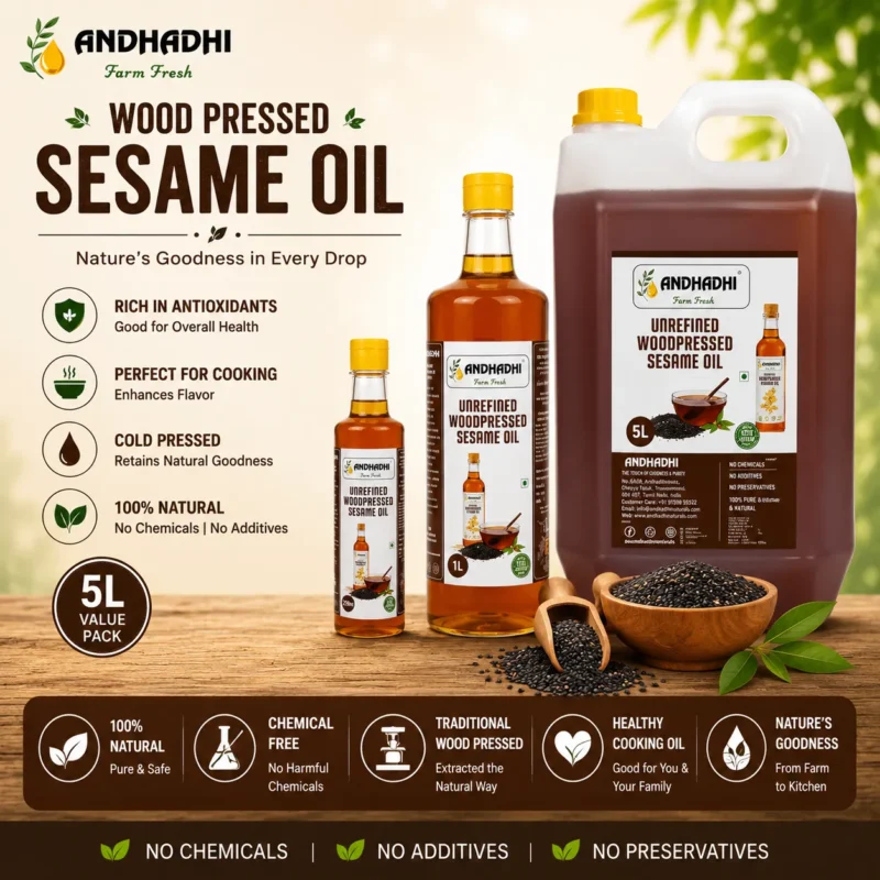 Wood Pressed Sesame Oil | Mara Chekku | Jaggery added | 100% Chemical Free